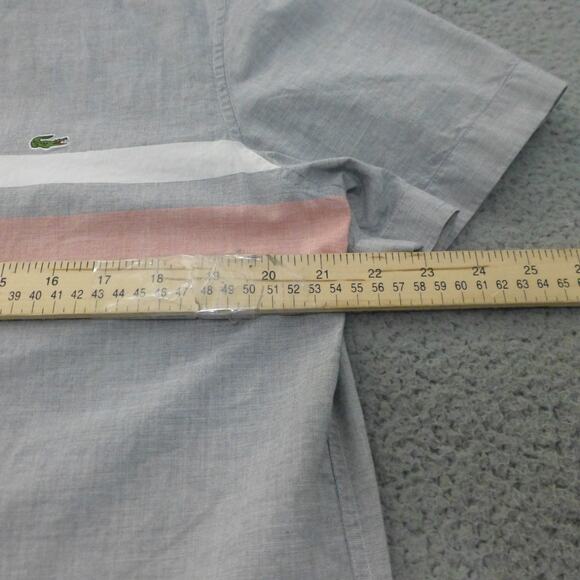 Lacoste Shirt Mens Large FR 42 Slim Fit Button Up Gray Croc Logo Striped Preppy - Picture 9 of 11